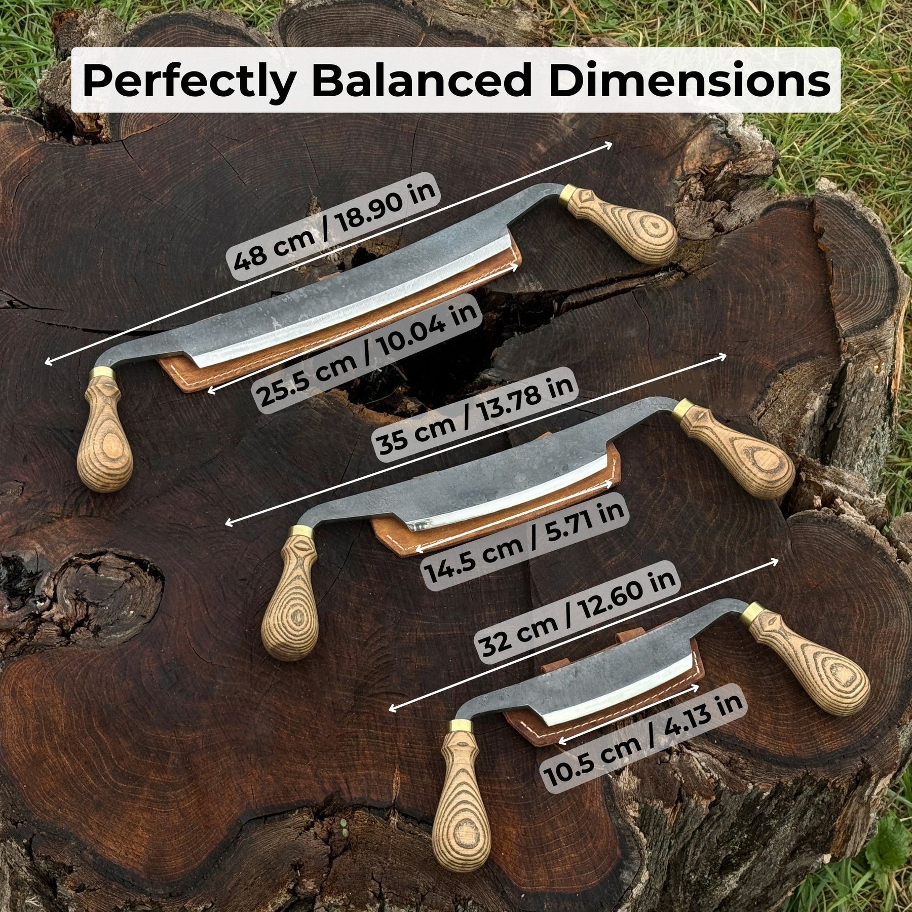 3-Piece Curved Drawknife (Palm Handles) Set detail view by Sharky Forged Steel Tools