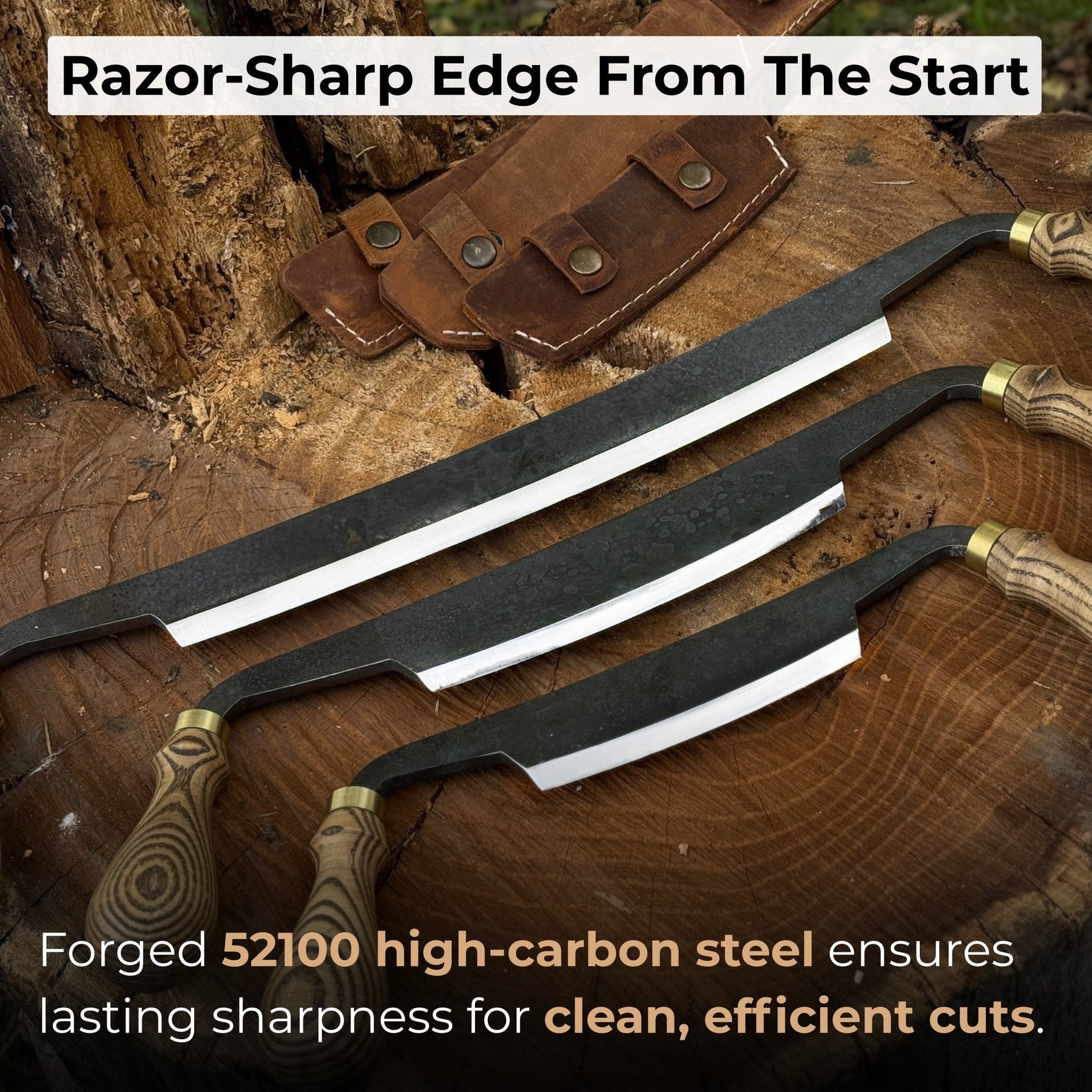 3-Piece Curved Drawknife (Palm Handles) Set detail view by Sharky Forged Steel Tools
