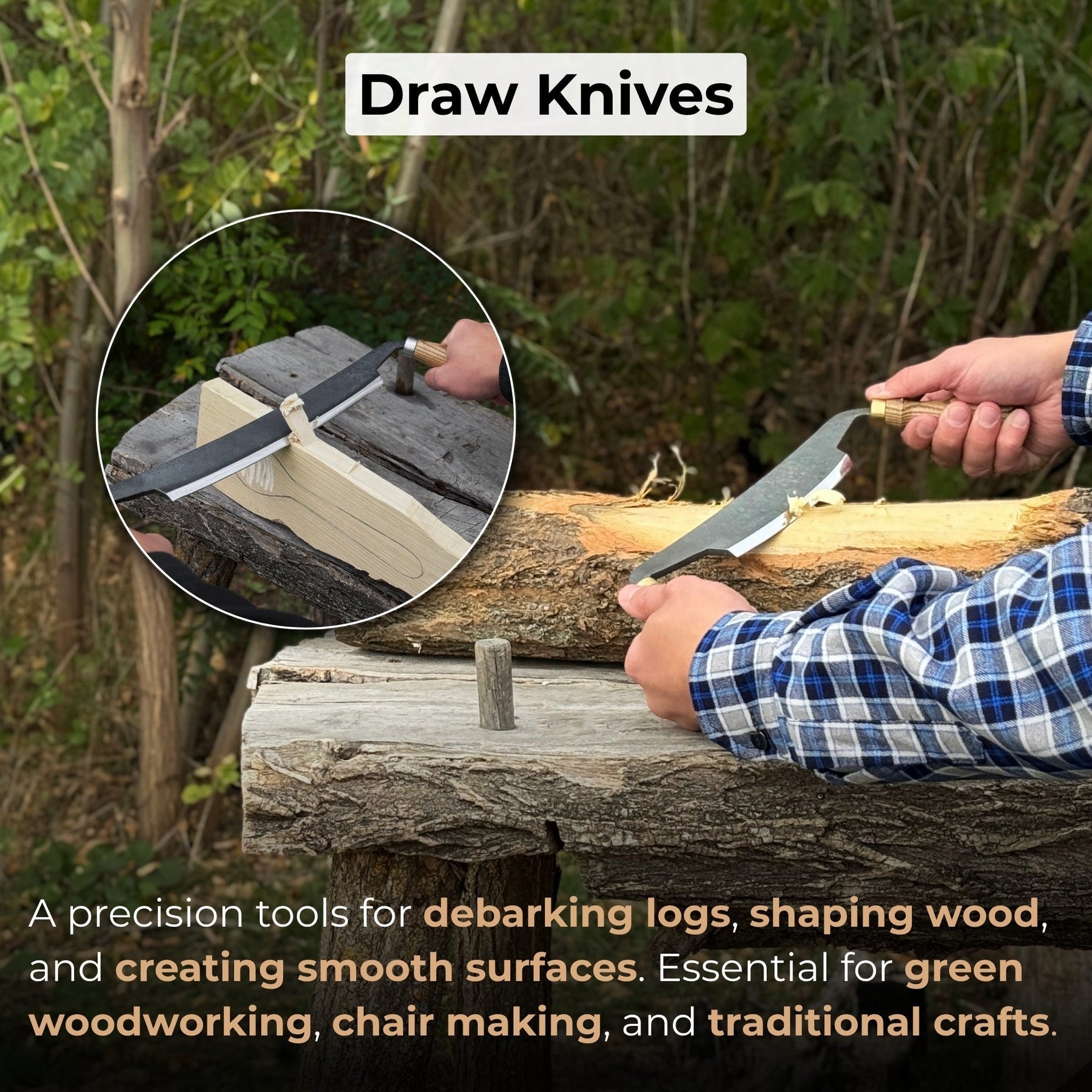 3-Piece Curved Drawknife (Palm Handles) Set detail view by Sharky Forged Steel Tools
