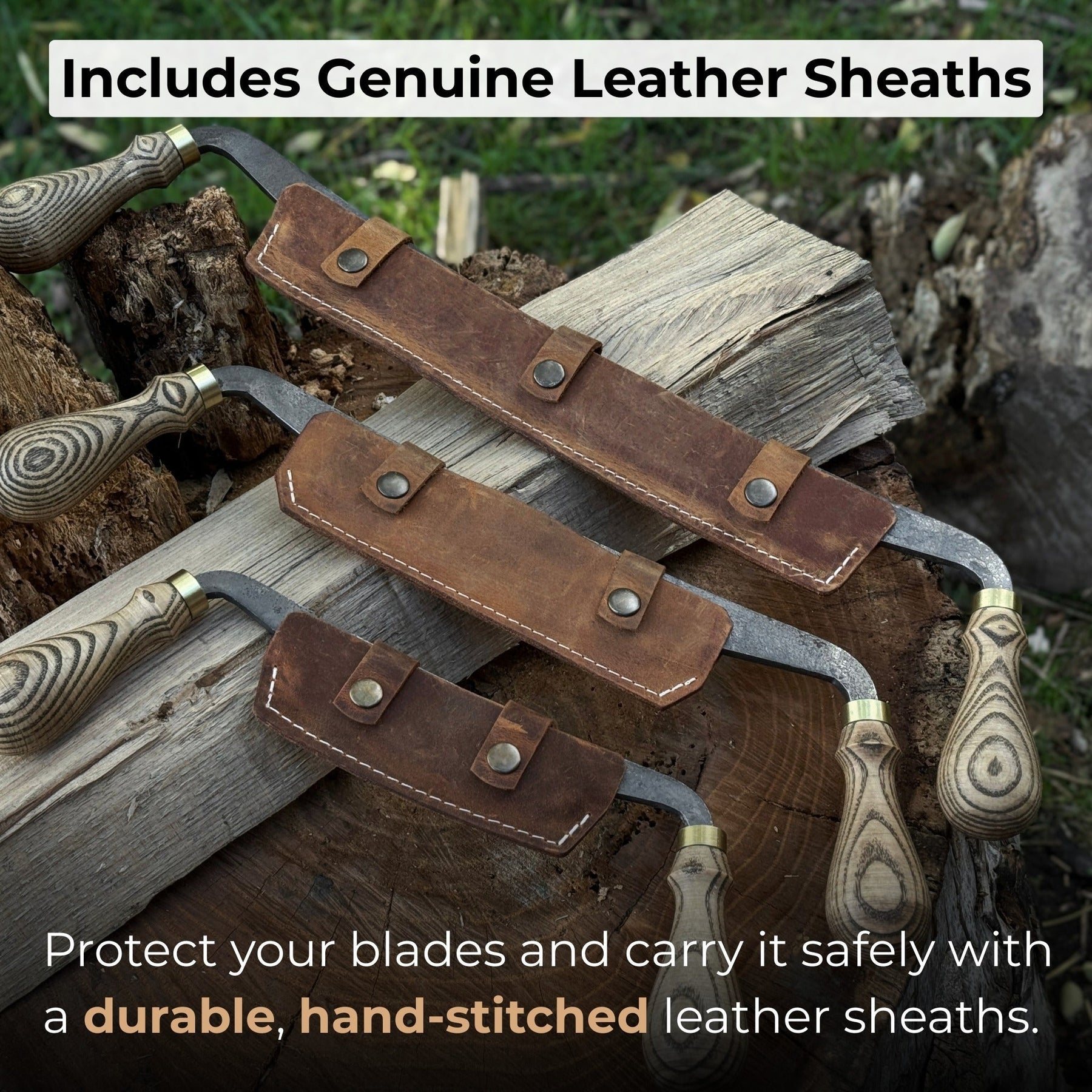3-Piece Curved Drawknife (Palm Handles) Set detail view by Sharky Forged Steel Tools