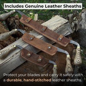 3-Piece Curved Drawknife (Palm Handles) Set detail view by Sharky Forged Steel Tools