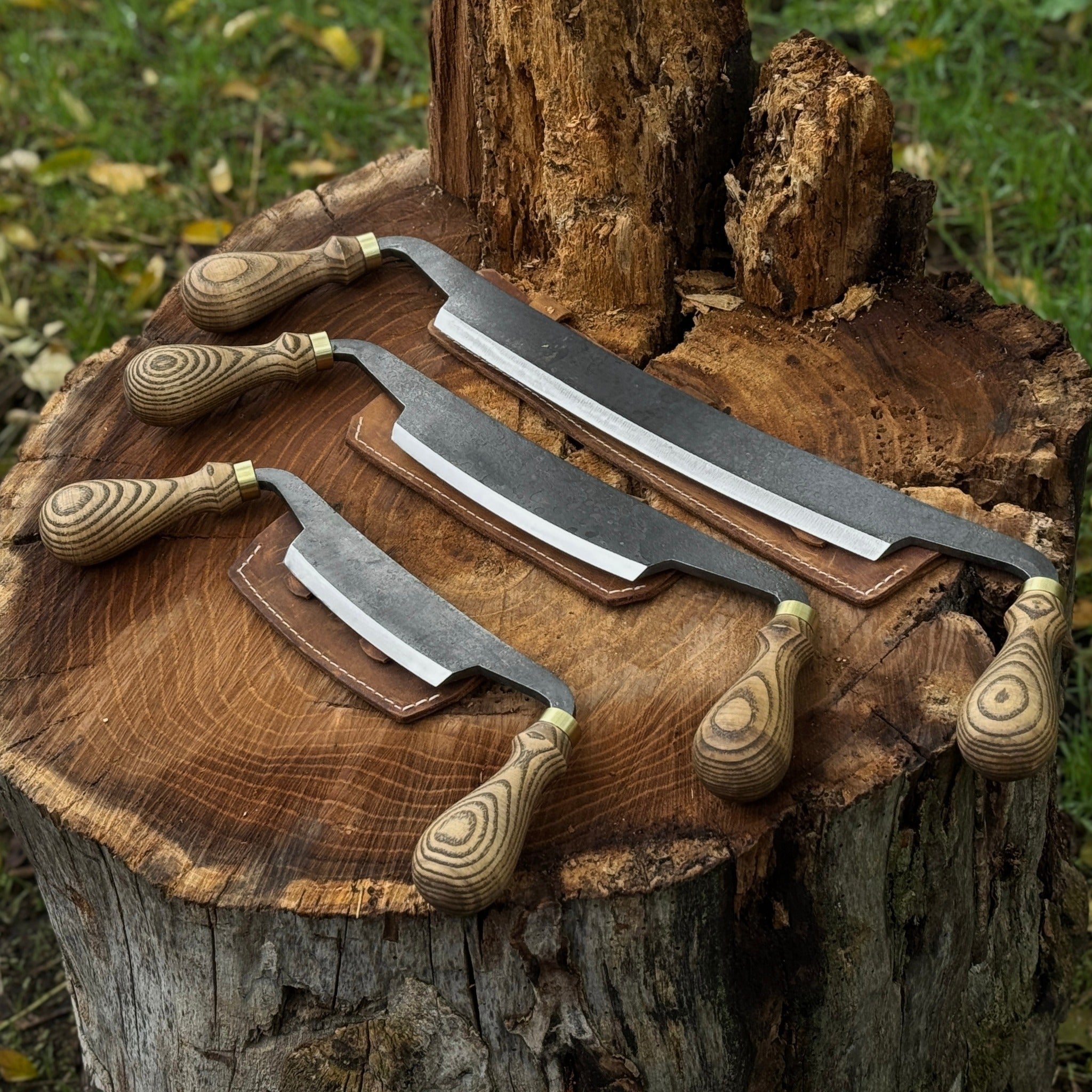 3-Piece Curved Drawknife (Palm Handles) Set by Sharky Forged Steel Tools