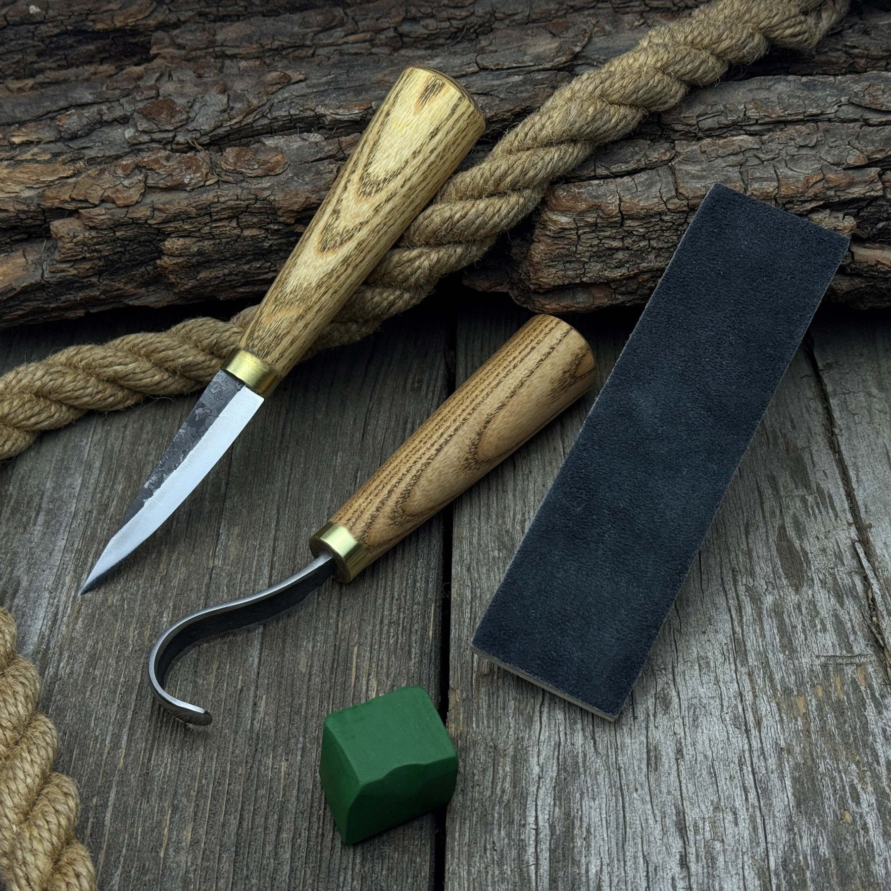 3-Piece Hand-Forged Spoon Carving Tool Set detail view by Sharky Forged Steel Tools