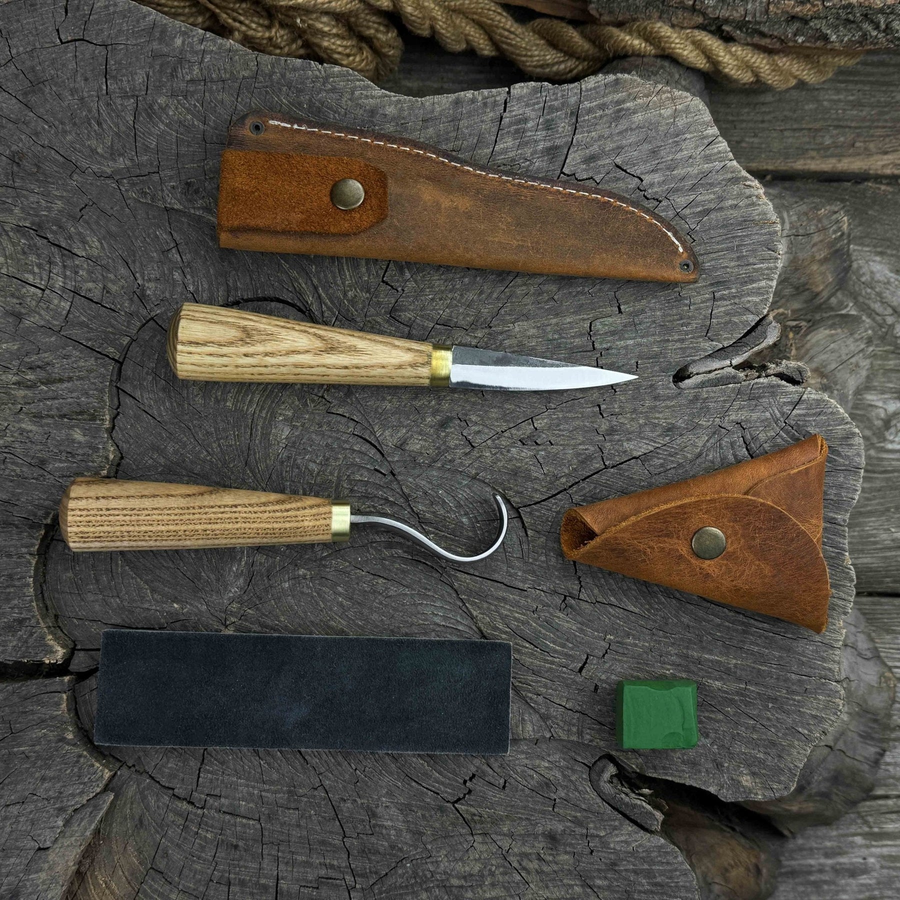 3-Piece Hand-Forged Spoon Carving Tool Set detail view by Sharky Forged Steel Tools