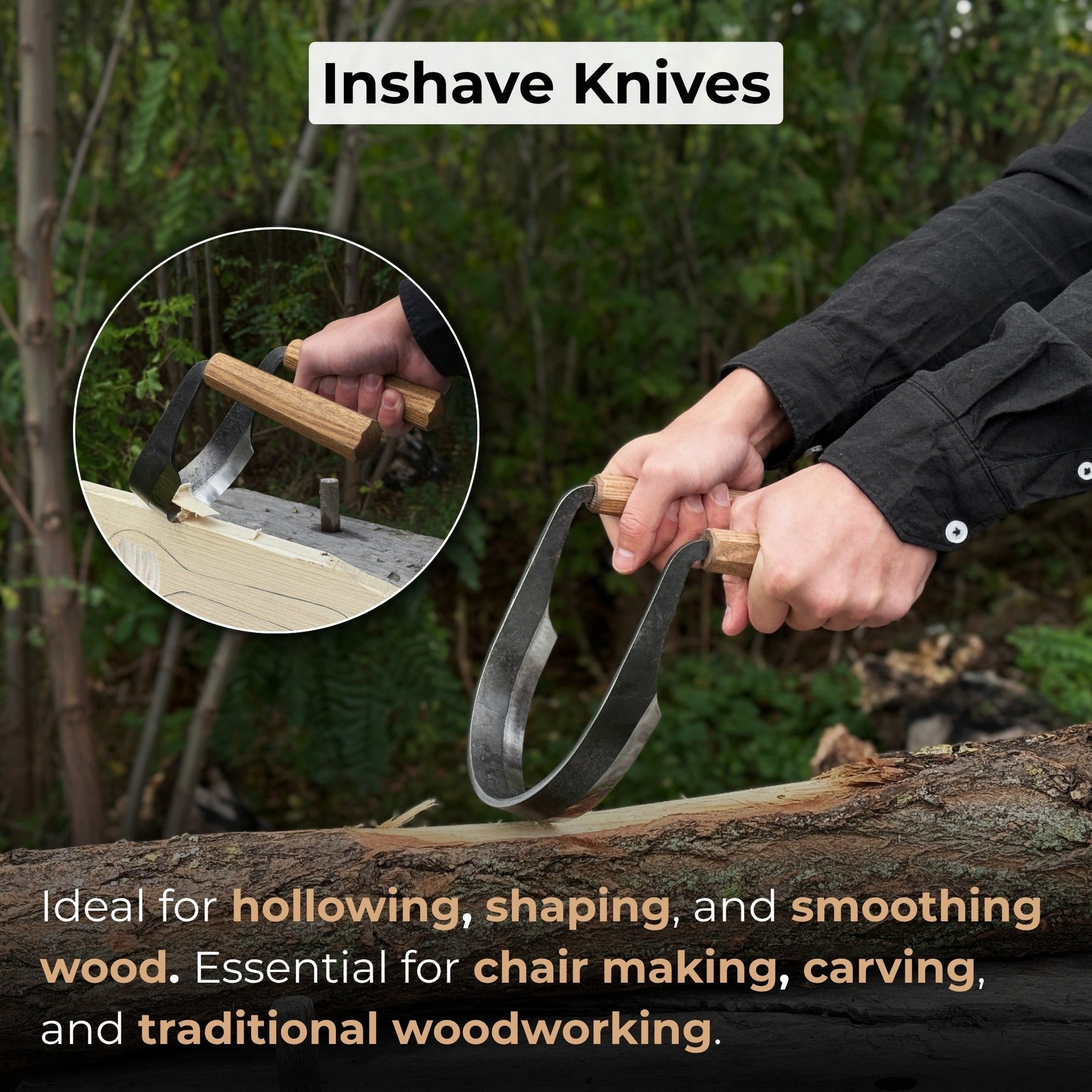 3-Piece Inshave (Half-Rounded Drawknife) Set detail view by Sharky Forged Steel Tools