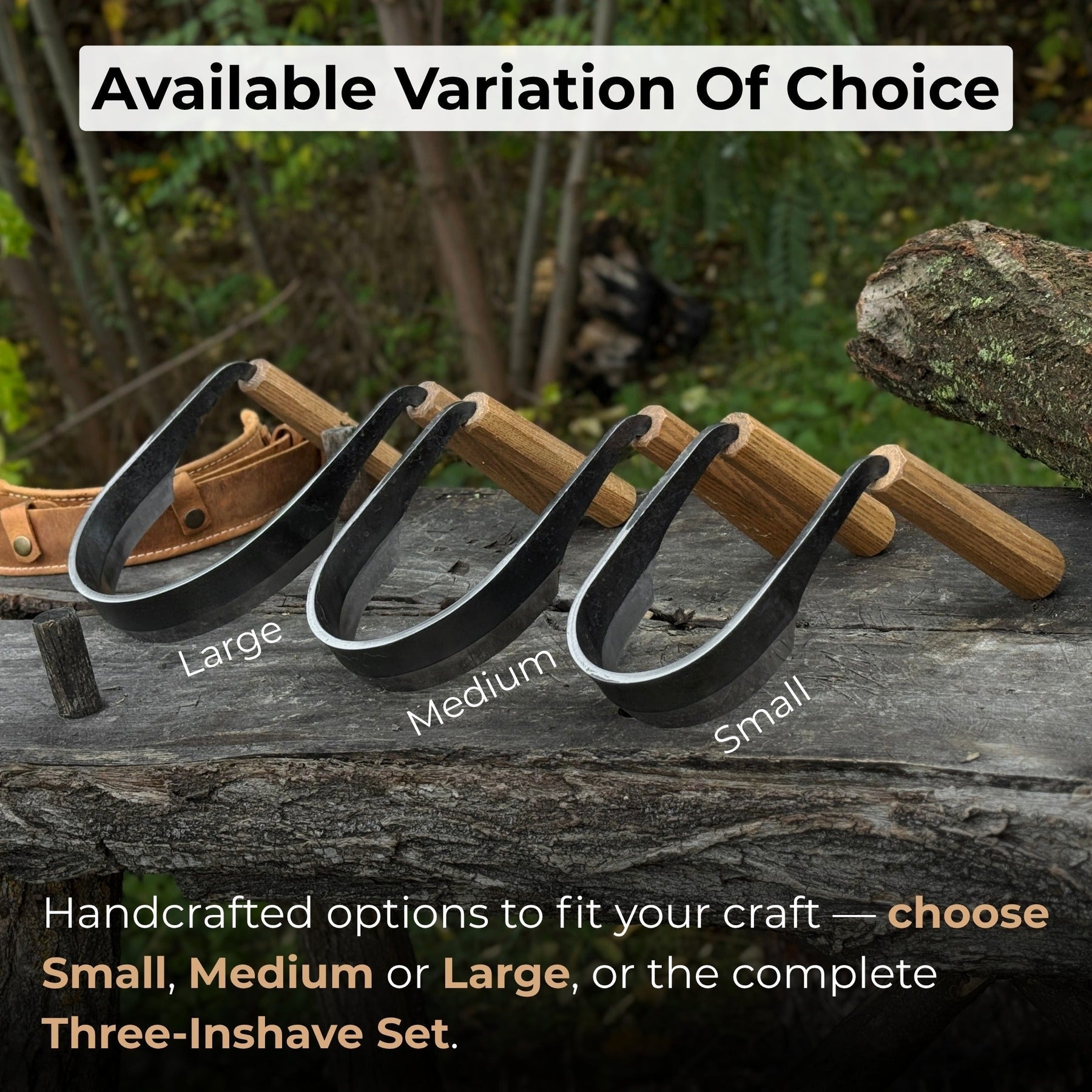 3-Piece Inshave (Half-Rounded Drawknife) Set detail view by Sharky Forged Steel Tools