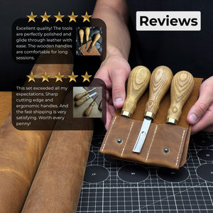 3-Piece Leather Edge Skiver Set detail view by Sharky Forged Steel Tools