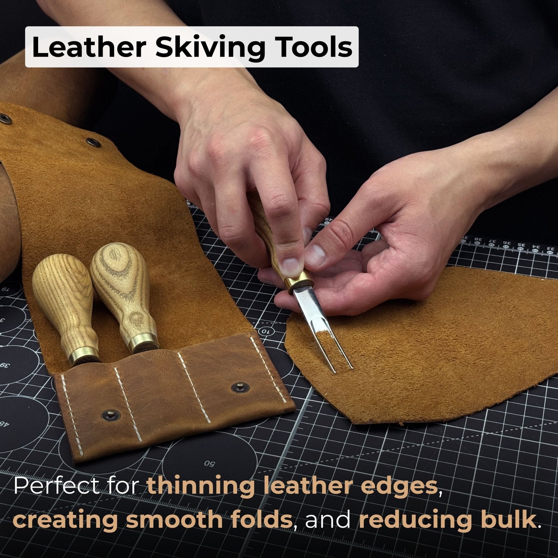 3-Piece Leather Edge Skiver Set detail view by Sharky Forged Steel Tools