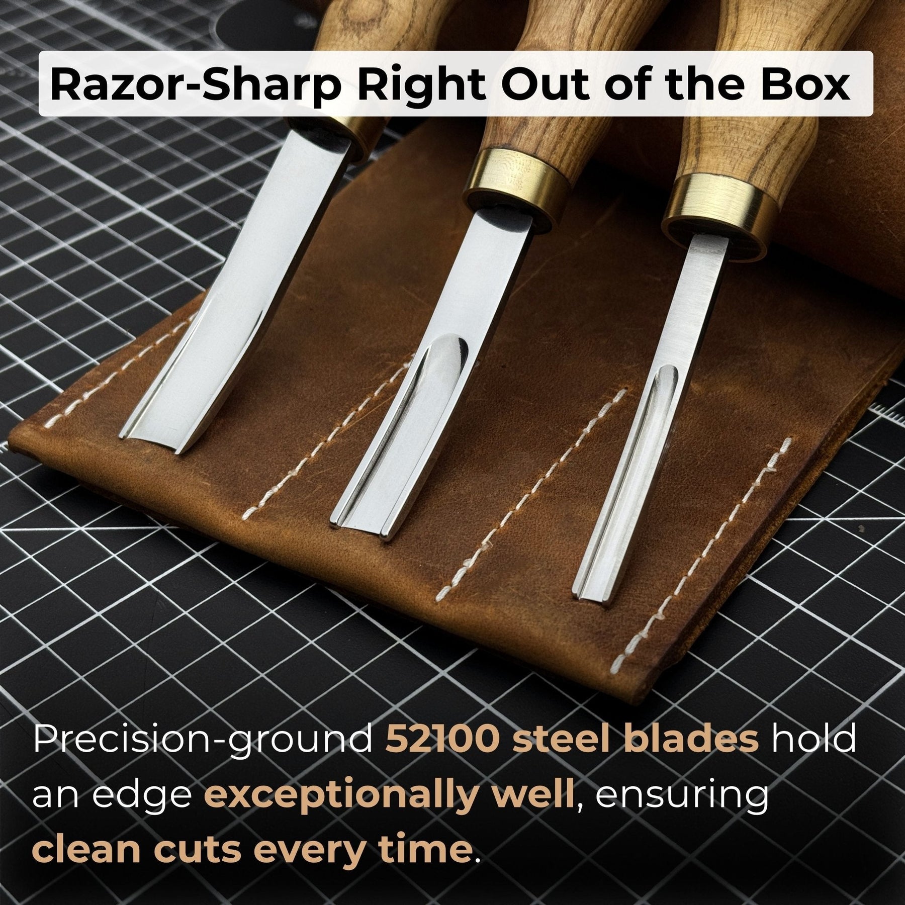 3-Piece Leather Edge Skiver Set detail view by Sharky Forged Steel Tools