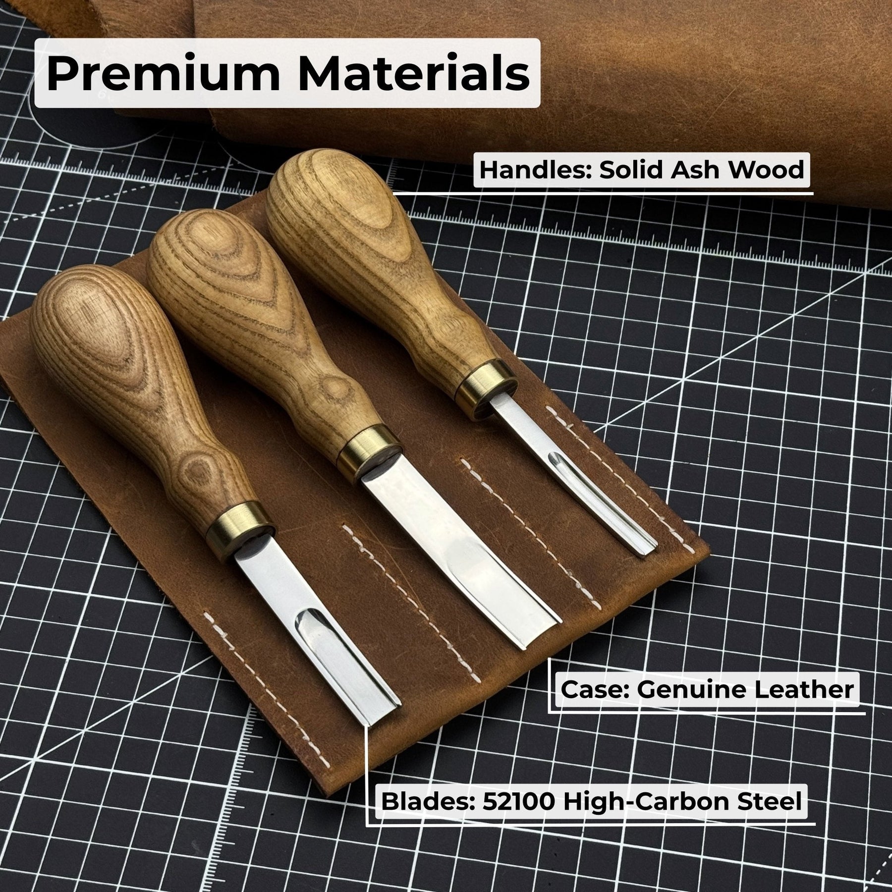 3-Piece Leather Edge Skiver Set detail view by Sharky Forged Steel Tools