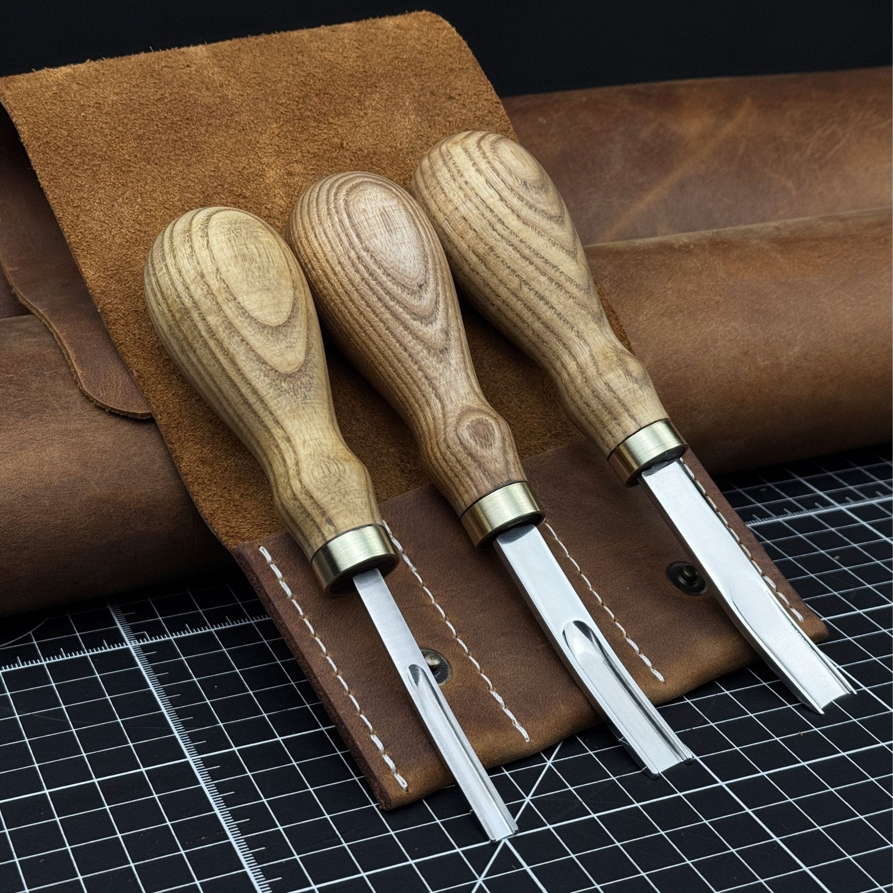 3-Piece Leather Edge Skiver Set by Sharky Forged Steel Tools