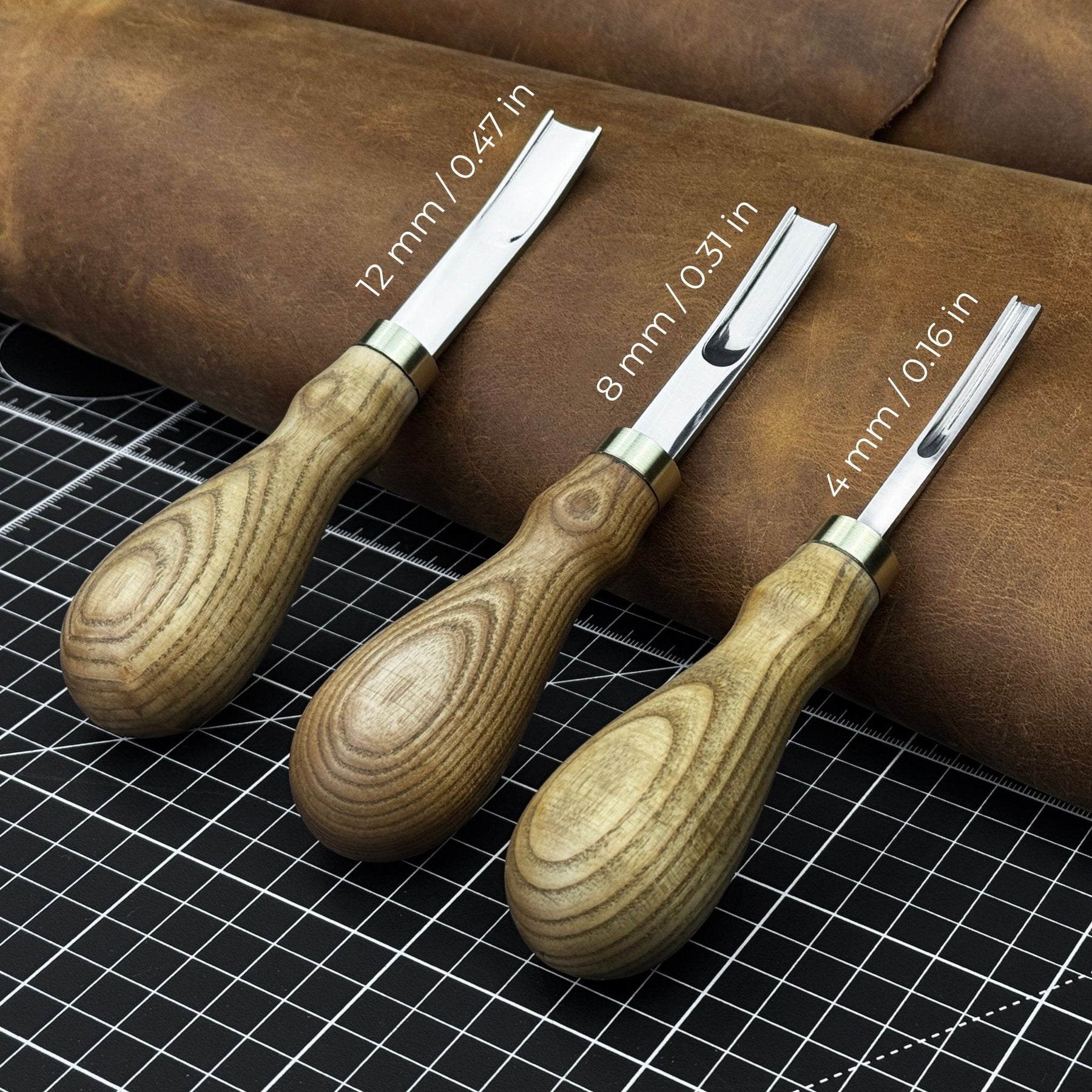 3-Piece Leather Edge Skiver Set detail view by Sharky Forged Steel Tools
