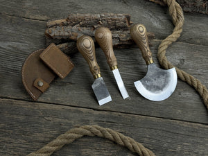 3-Piece Leather Working Kit with Leather Sheaths detail view by Sharky Forged Steel Tools