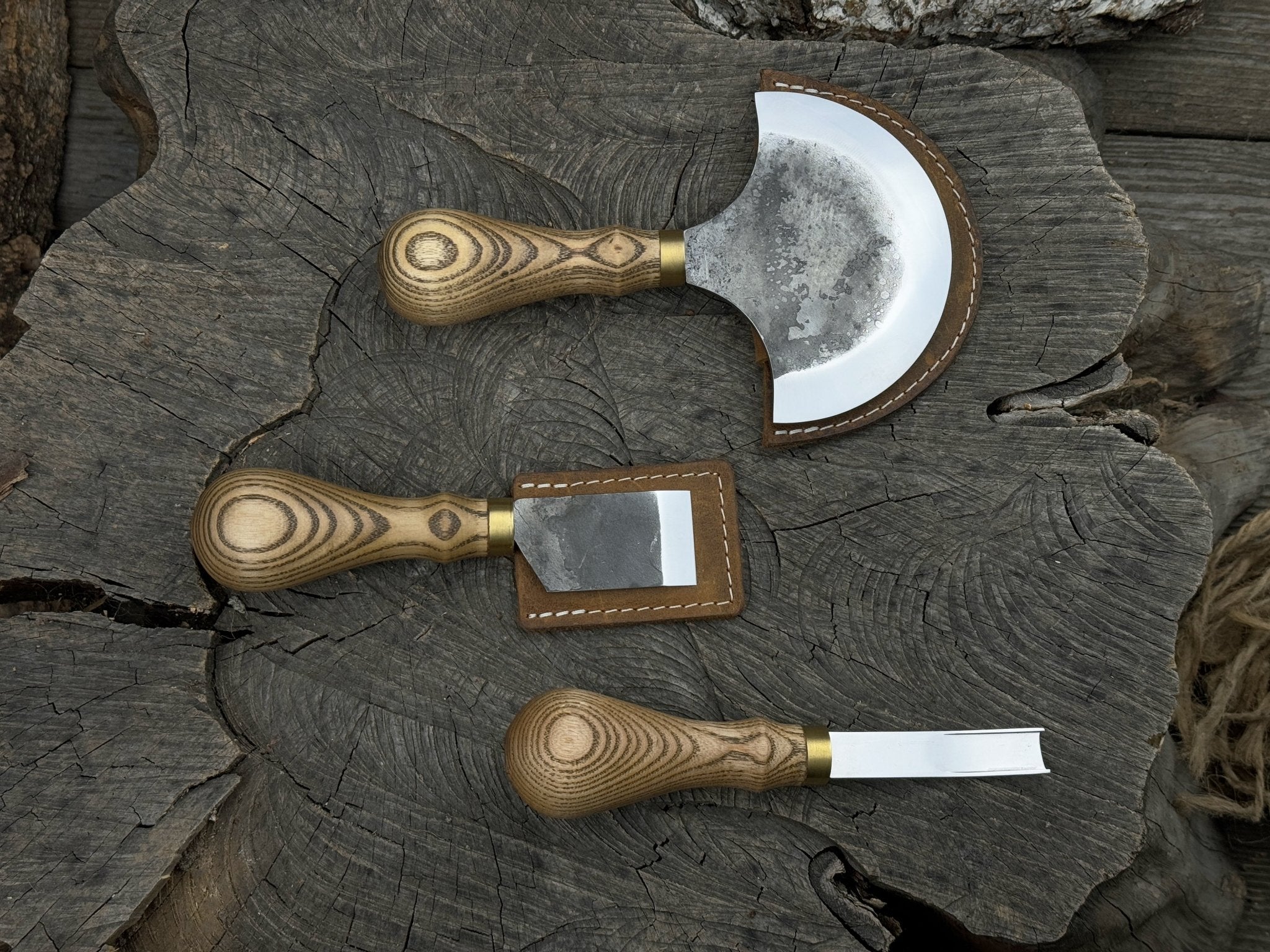 3-Piece Leather Working Kit with Leather Sheaths by Sharky Forged Steel Tools
