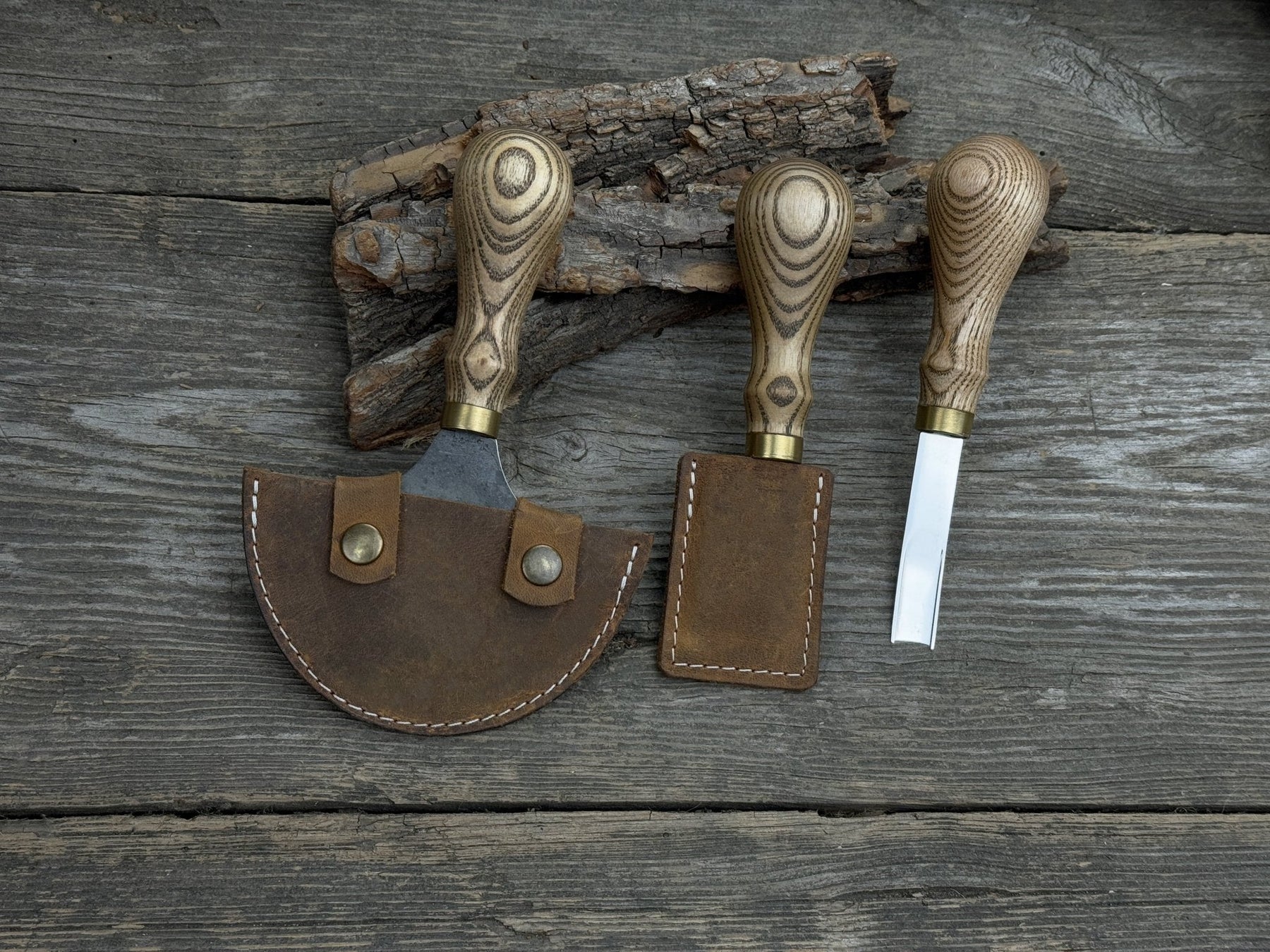 3-Piece Leather Working Kit with Leather Sheaths detail view by Sharky Forged Steel Tools