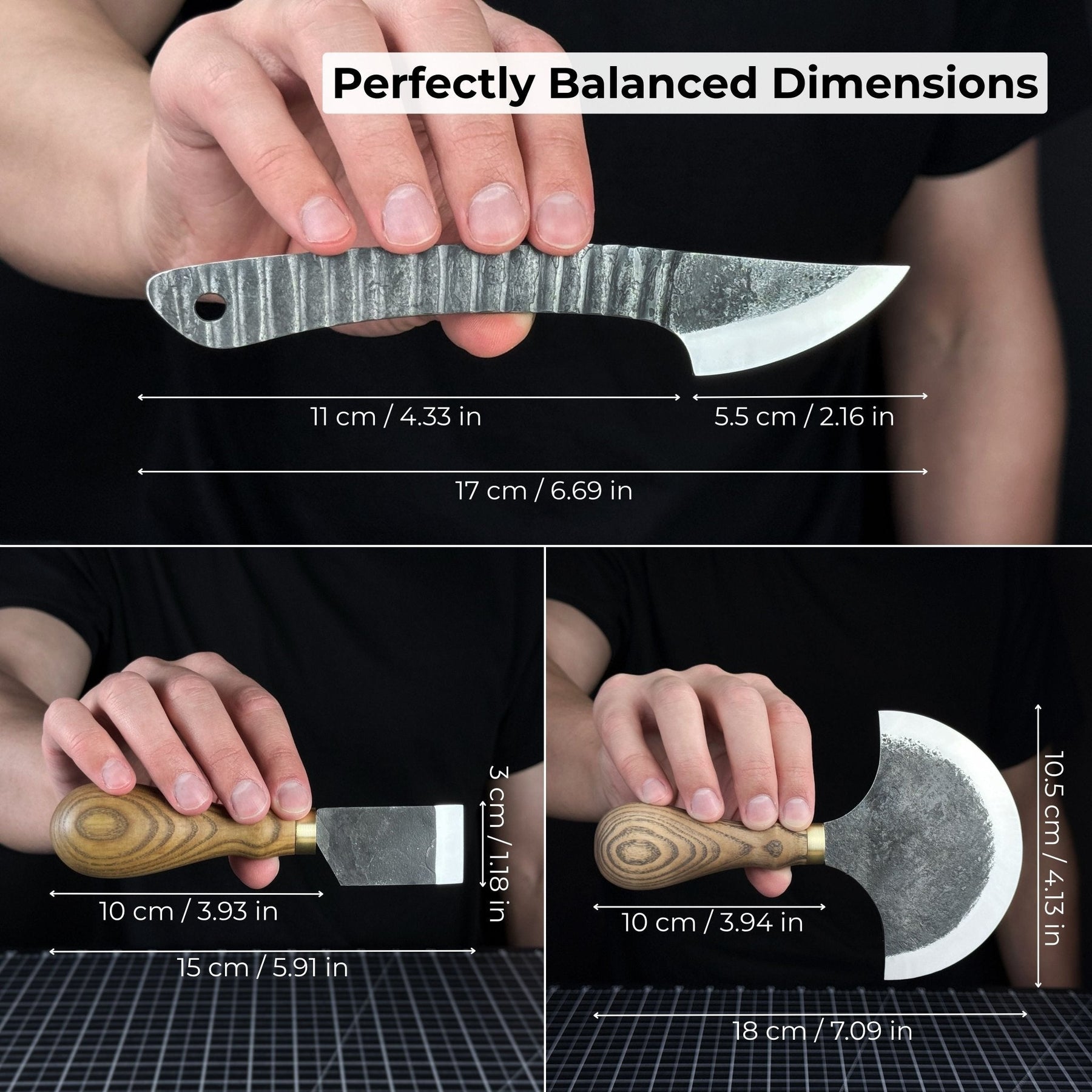 3-Piece Leatherworking Knife Set with Leather Sheaths detail view by Sharky Forged Steel Tools