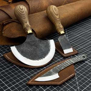 3-Piece Leatherworking Knife Set with Leather Sheaths by Sharky Forged Steel Tools
