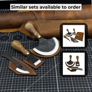 3-Piece Leatherworking Knife Set with Leather Sheaths detail view by Sharky Forged Steel Tools
