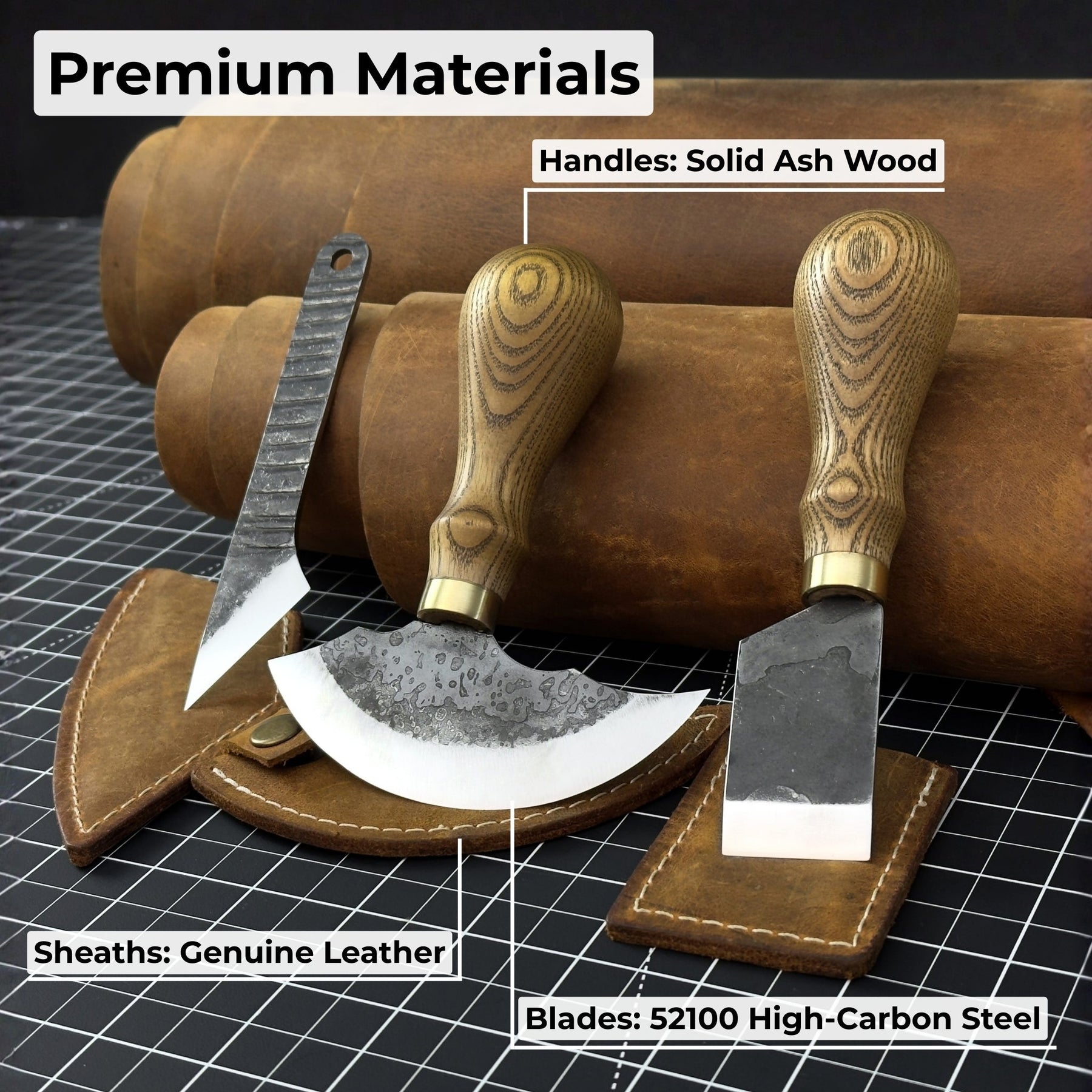 3-Piece Leatherworking Tool Set detail view by Sharky Forged Steel Tools