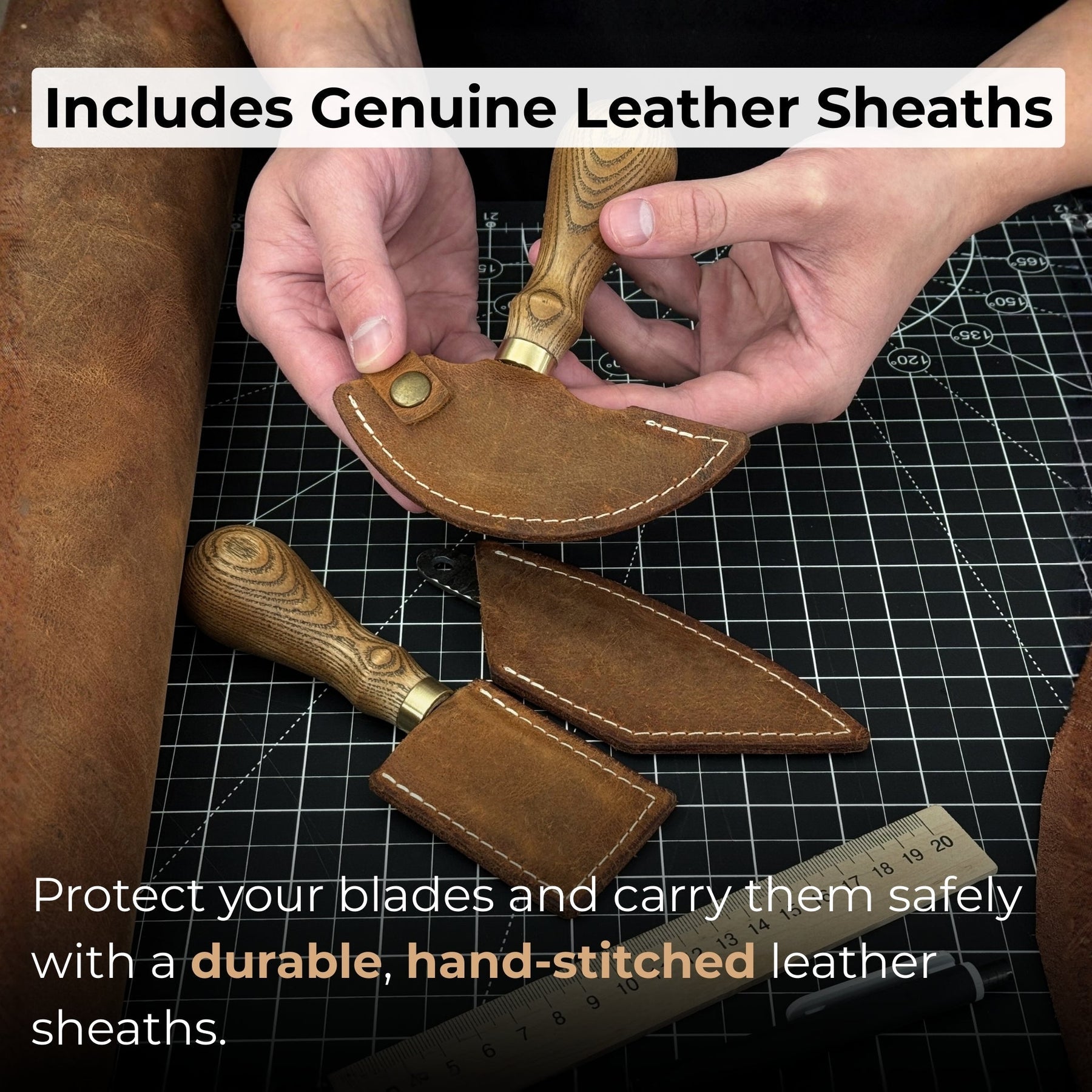 3-Piece Leatherworking Tool Set detail view by Sharky Forged Steel Tools