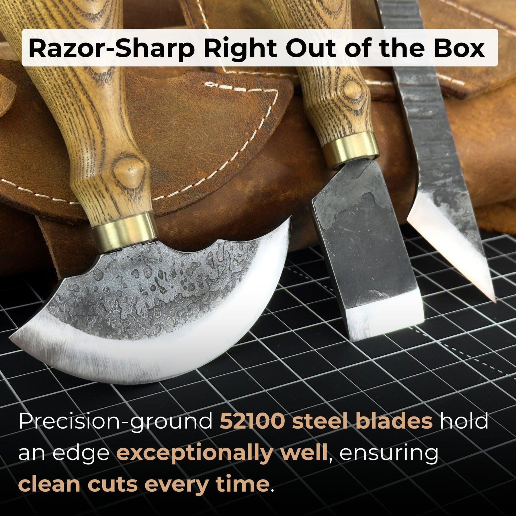 3-Piece Leatherworking Tool Set detail view by Sharky Forged Steel Tools