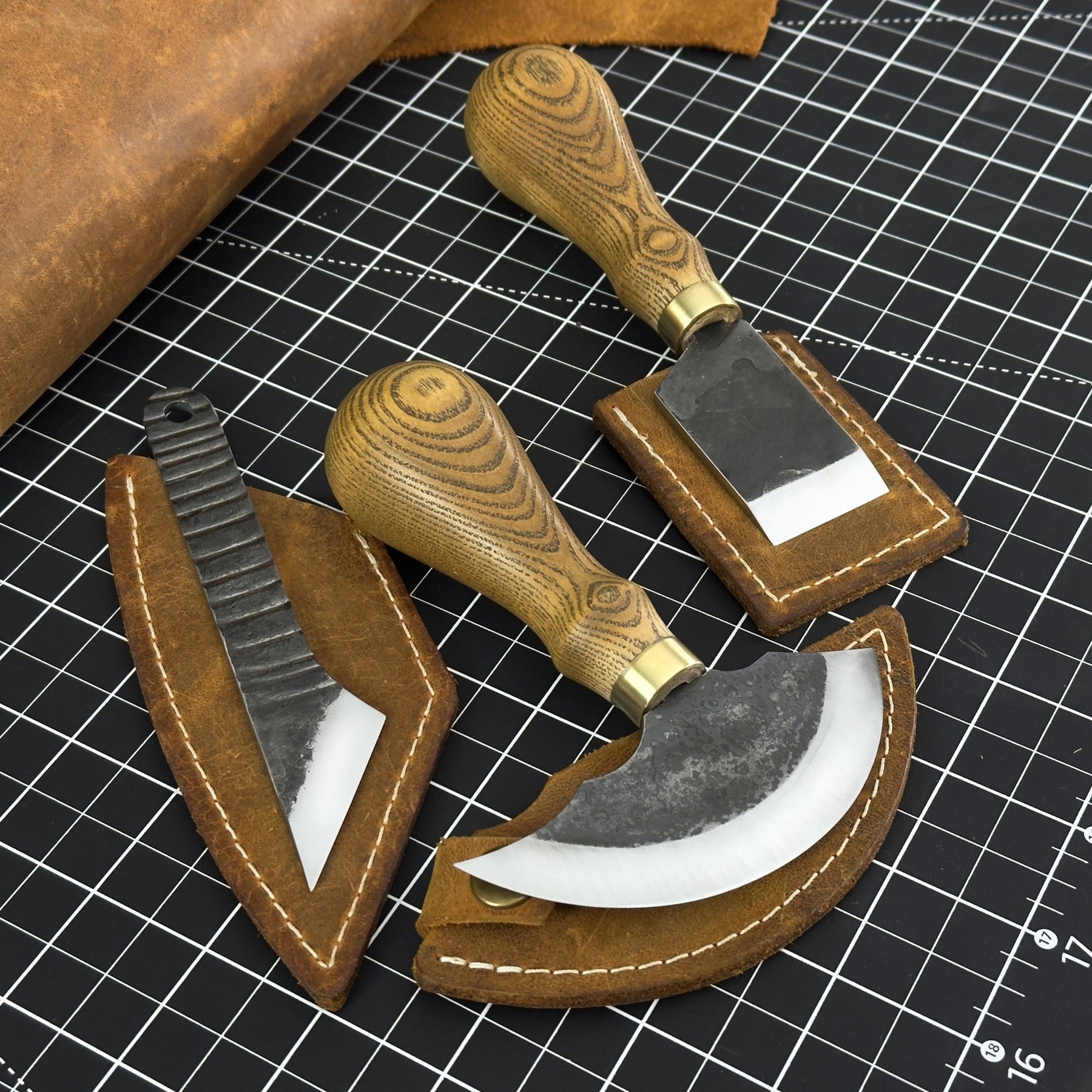 3-Piece Leatherworking Tool Set detail view by Sharky Forged Steel Tools