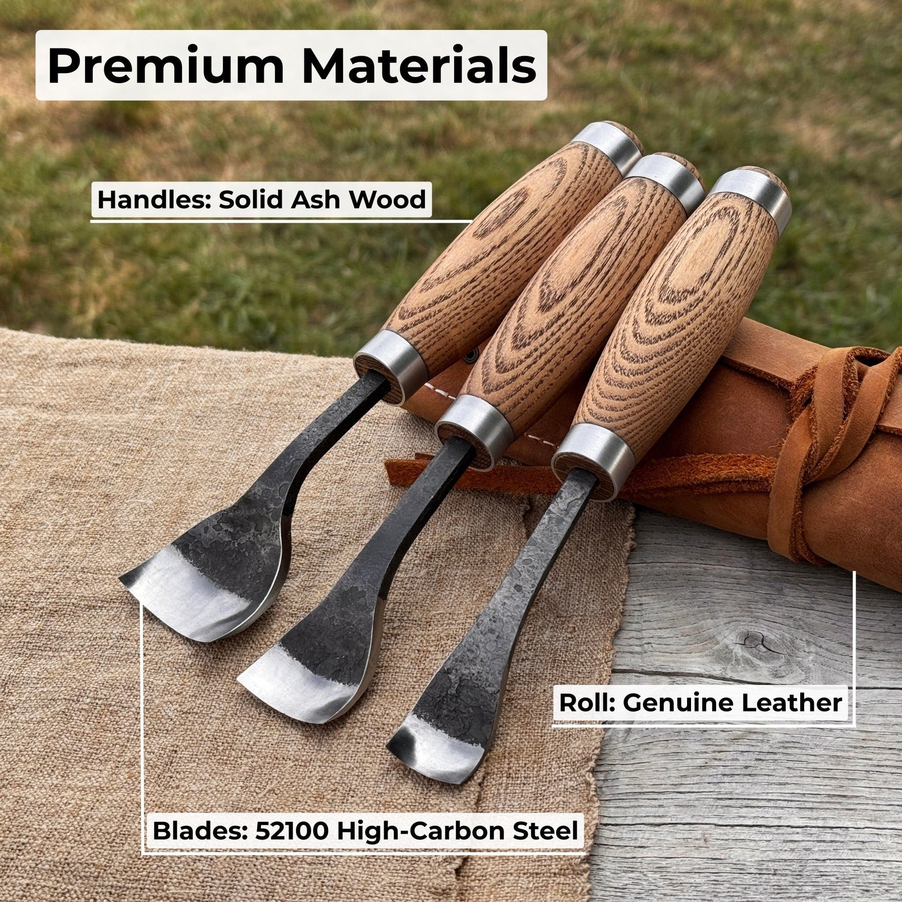 3-Piece Spoon Bent Gouge Set detail view by Sharky Forged Steel Tools