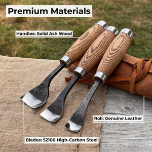 3-Piece Spoon Bent Gouge Set detail view by Sharky Forged Steel Tools