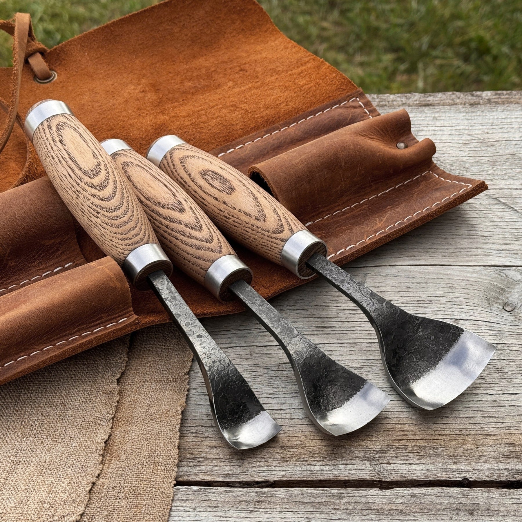3-Piece Spoon Bent Gouge Set by Sharky Forged Steel Tools