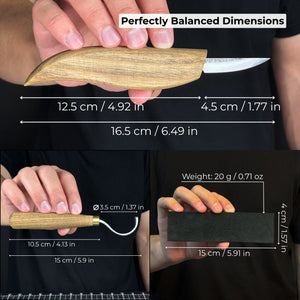 3-Piece Spoon Carving Set – Whittling Knife, Hook Knife & Sharpening Strop detail view by Sharky Forged Steel Tools