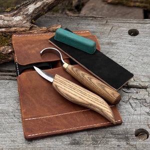 3-Piece Spoon Carving Set – Whittling Knife, Hook Knife & Sharpening Strop by Sharky Forged Steel Tools