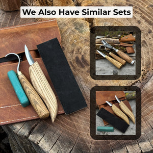 3-Piece Spoon Carving Set – Whittling Knife, Hook Knife & Sharpening Strop detail view by Sharky Forged Steel Tools