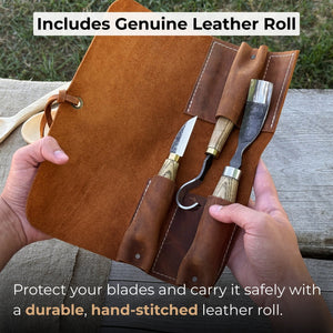 3-Piece Spoon Carving Set with Leather Roll detail view by Sharky Forged Steel Tools