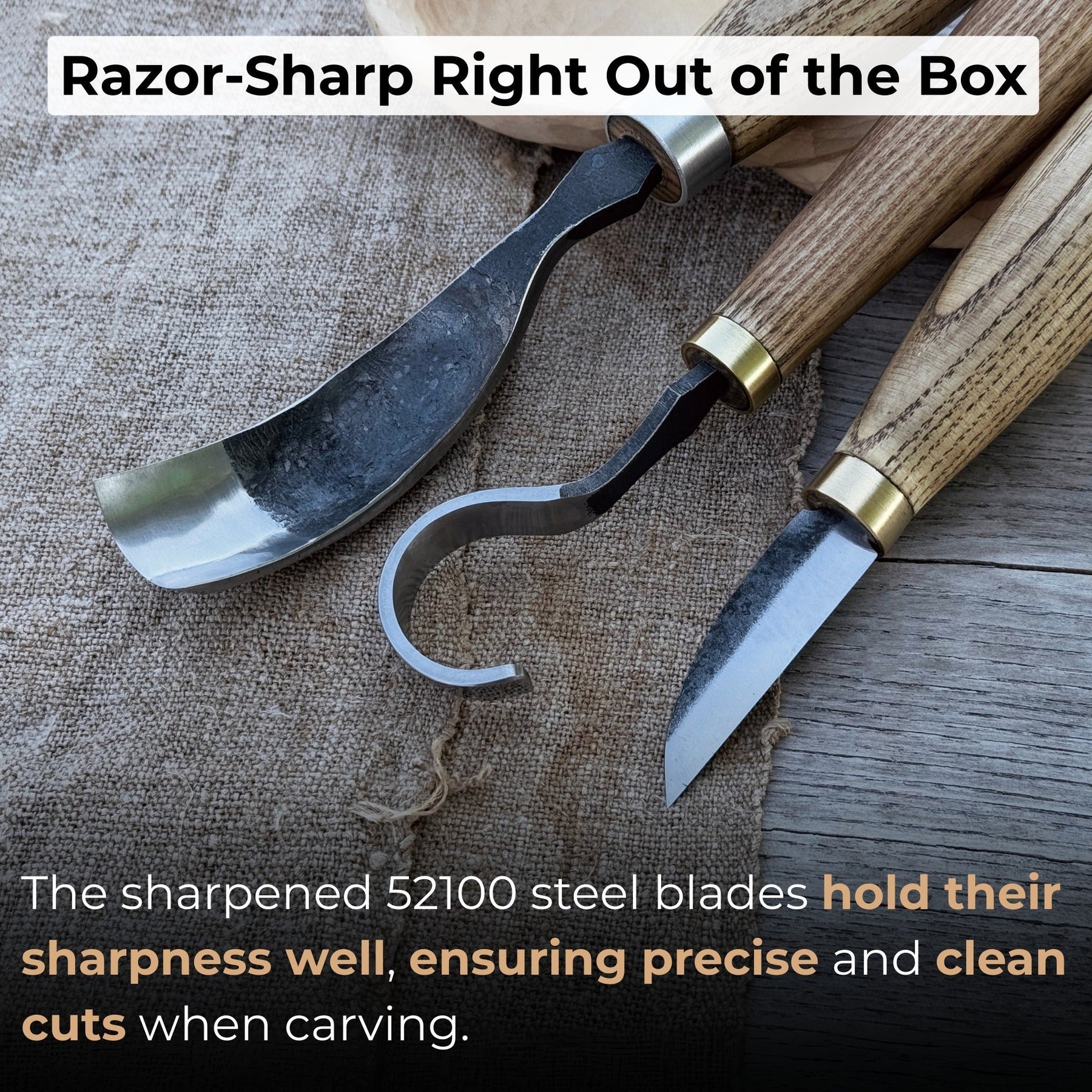 3-Piece Spoon Carving Set with Leather Roll detail view by Sharky Forged Steel Tools