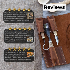 3-Piece Spoon Carving Set with Leather Roll detail view by Sharky Forged Steel Tools