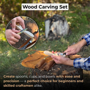 3-Piece Spoon Carving Set with Leather Roll detail view by Sharky Forged Steel Tools