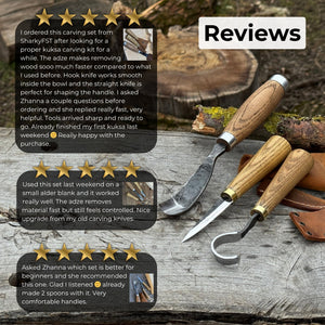 3-Piece Spoon Carving Tool Set detail view by Sharky Forged Steel Tools