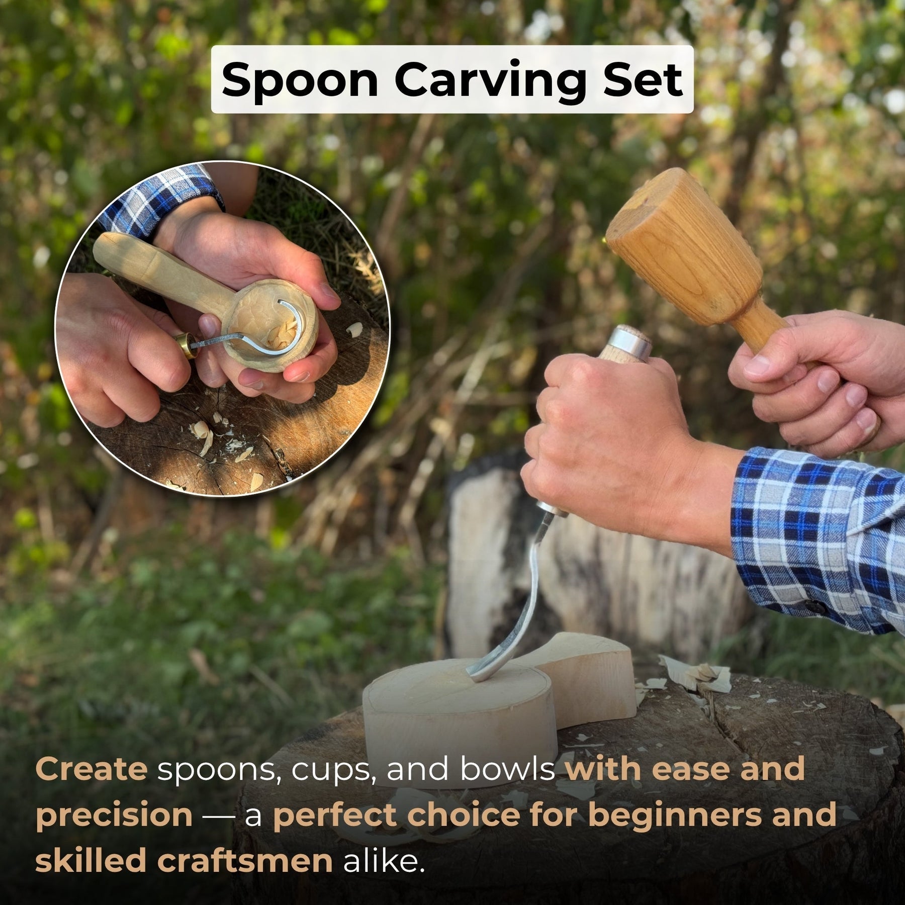 3-Piece Spoon Carving Tool Set detail view by Sharky Forged Steel Tools