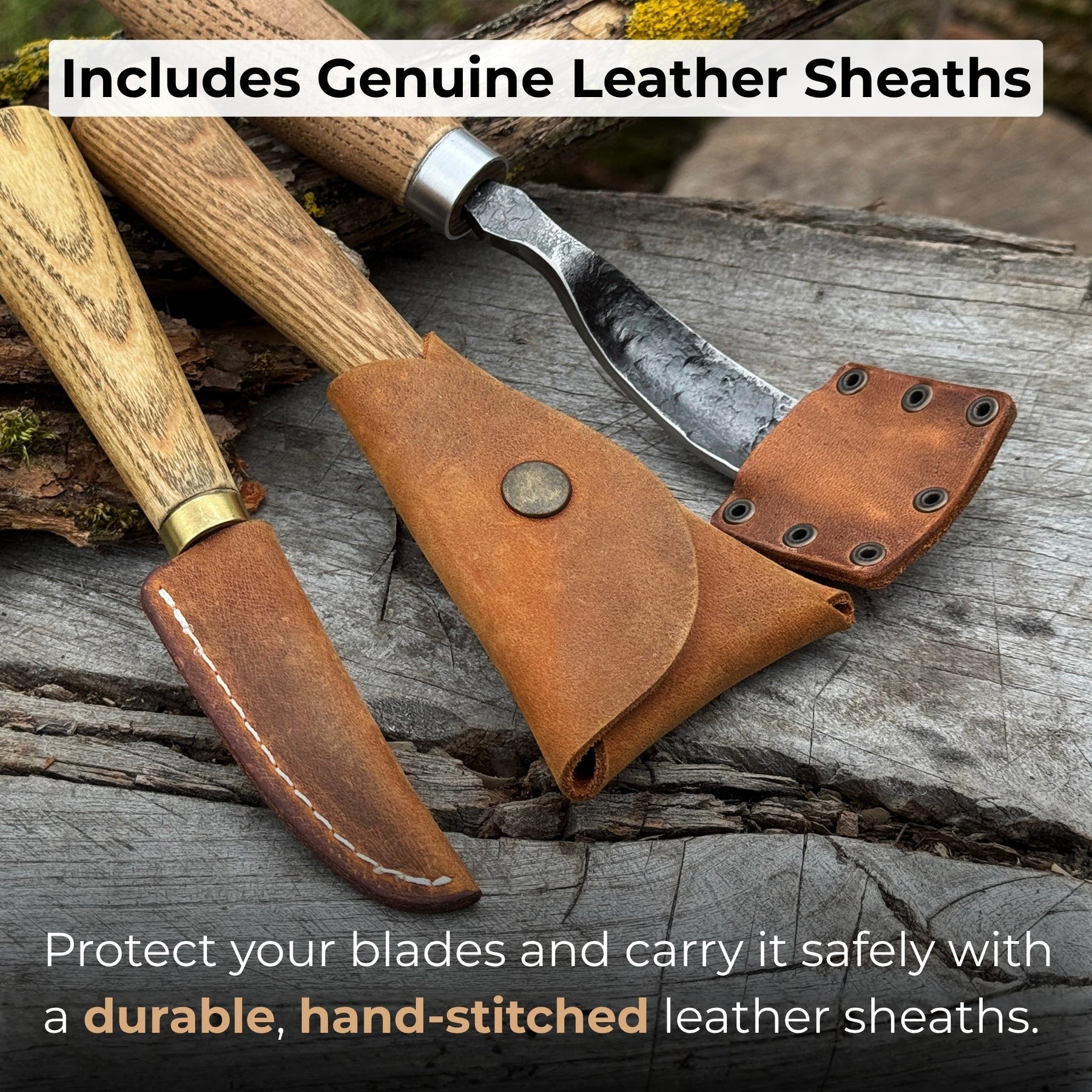 3-Piece Spoon Carving Tool Set detail view by Sharky Forged Steel Tools