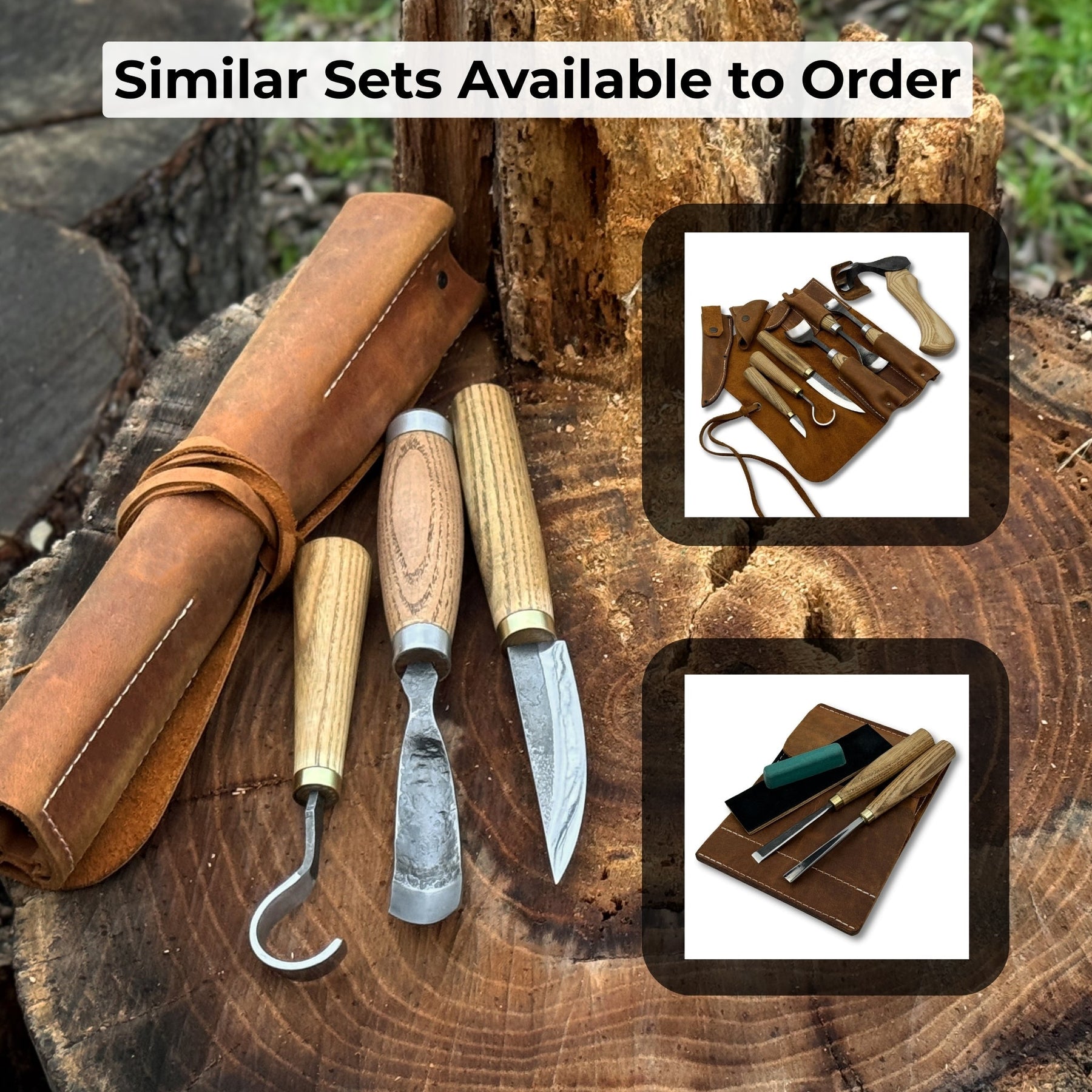 3-Piece Spoon Carving Tool Set detail view by Sharky Forged Steel Tools