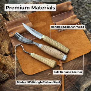 3-Piece Spoon Carving Tool Set detail view by Sharky Forged Steel Tools