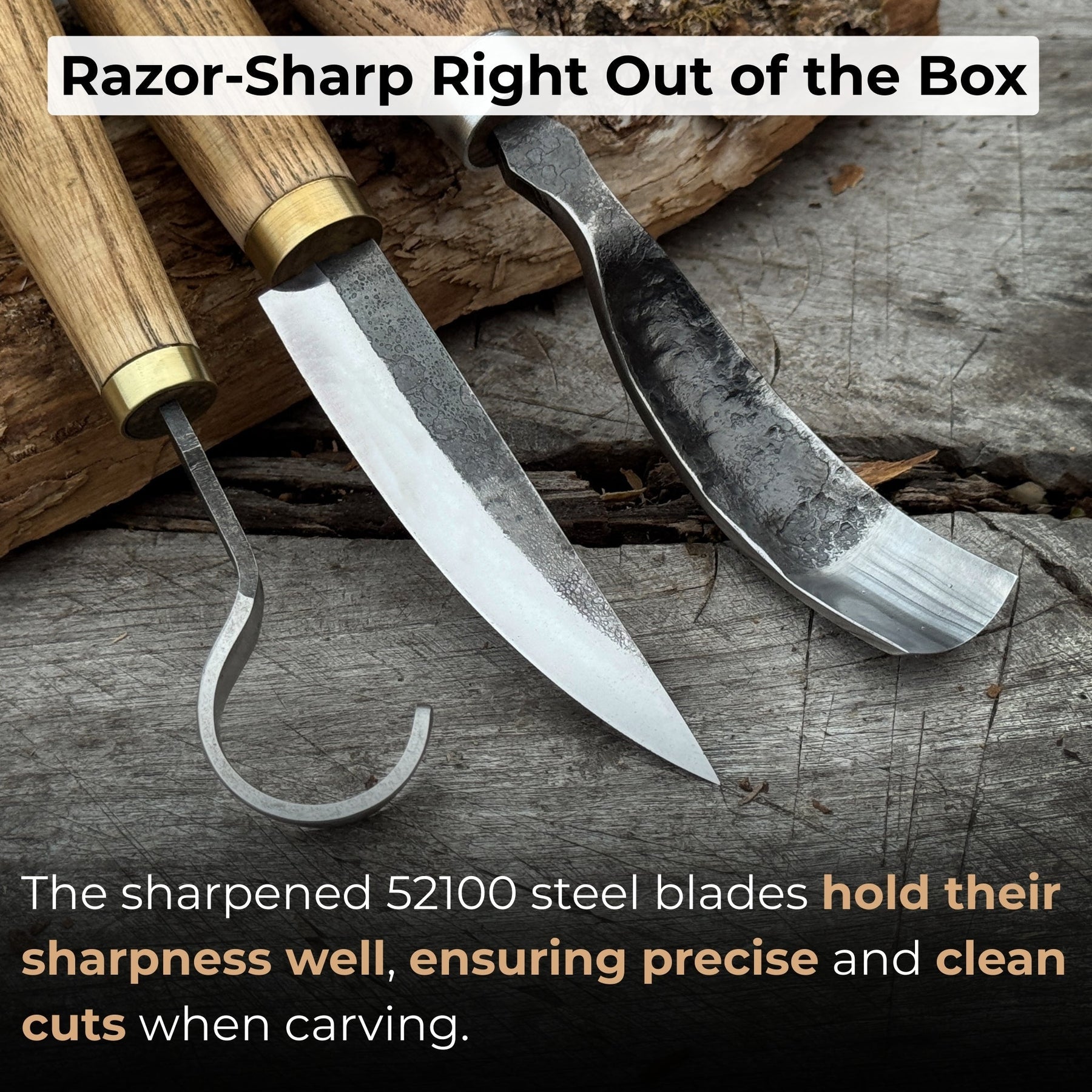 3-Piece Spoon Carving Tool Set detail view by Sharky Forged Steel Tools