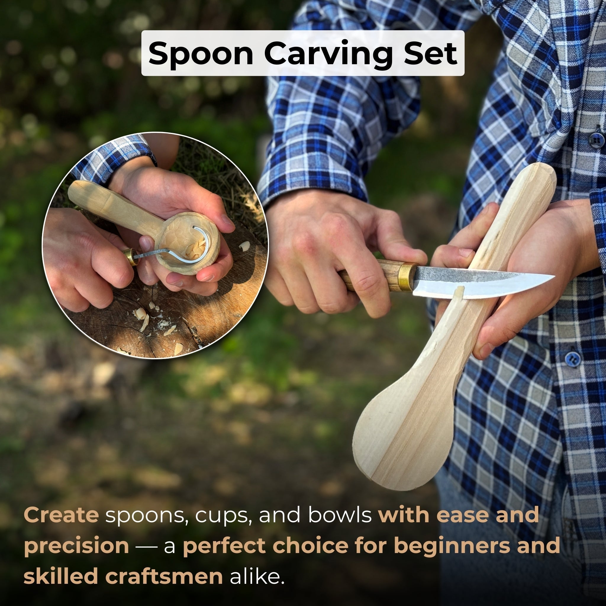 3-Piece Spoon Carving Tool Set detail view by Sharky Forged Steel Tools
