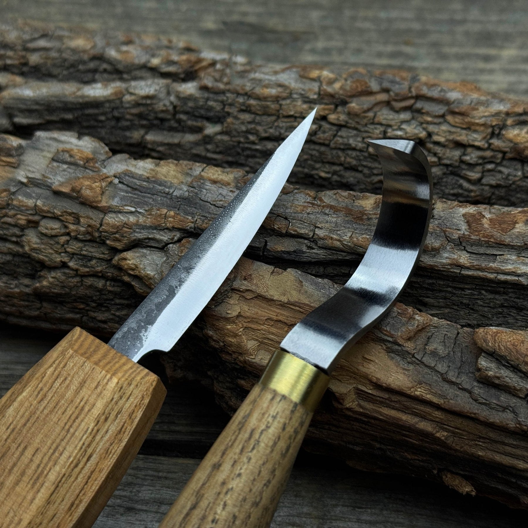 3-Piece Spoon Carving Tool Set with Leather Strop detail view by Sharky Forged Steel Tools
