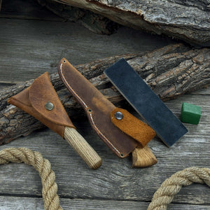 3-Piece Spoon Carving Tool Set with Leather Strop detail view by Sharky Forged Steel Tools