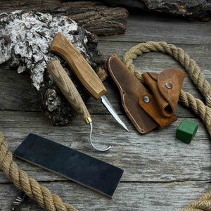 3-Piece Spoon Carving Tool Set with Leather Strop by Sharky Forged Steel Tools