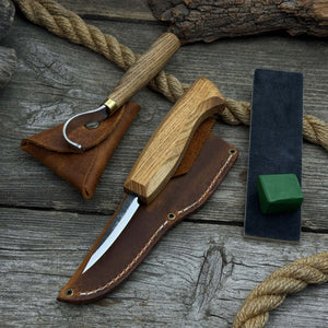 3-Piece Spoon Carving Tool Set with Leather Strop detail view by Sharky Forged Steel Tools