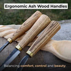 3-Piece Spoon Carving Tool Set with Sharpening Board detail view by Sharky Forged Steel Tools