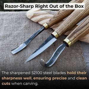 3-Piece Spoon Carving Tool Set with Sharpening Board detail view by Sharky Forged Steel Tools