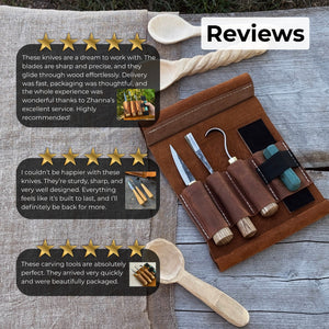 3-Piece Spoon Carving Tool Set with Sharpening Board detail view by Sharky Forged Steel Tools